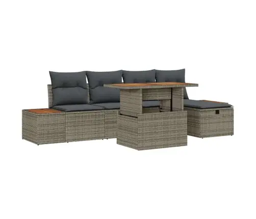6 Daļņu Dārza Dīvānu Komplekts Ar Pelēkiem Spilveniem. Izgatavots No Poliratenam Un Akācijas. Vidaxl