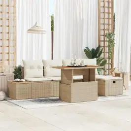 Sodo Sofų Rinkinys 6 Pcs Smėlio Poliratanas