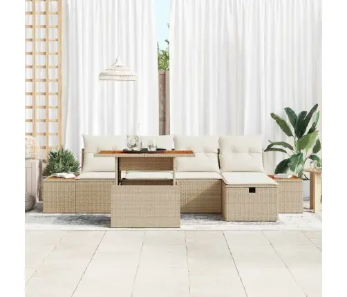 Sodo Sofų Rinkinys 6 Pcs Smėlio Poliratanas