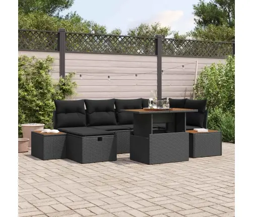 Sodo Sofų Rinkinys 7 Pcs Juoda Poliratanas