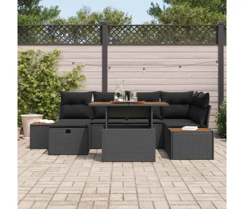 Sodo Sofų Rinkinys 7 Pcs Juoda Poliratanas