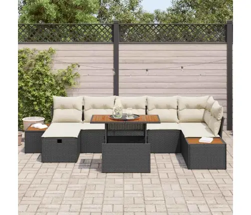 Sodo Sofų Rinkinys 8 Pcs Juoda Poliratanas