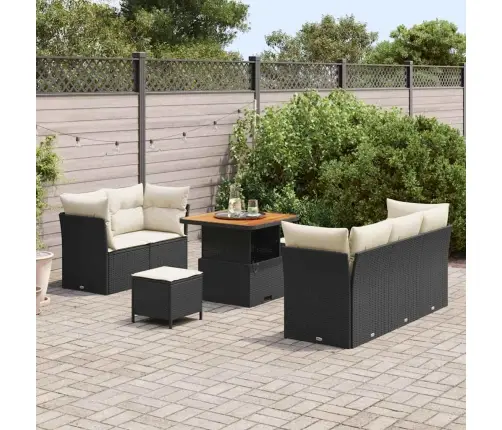 8 Daļu Dārza Dīvānu Komplekts Ar Spilveniem, Melns Polirats, Akācija Vidaxl