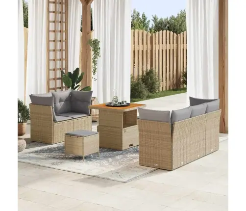 8 Daļu Dārza Dīvānu Komplekts Ar Spilveniem Bēšā Polirattanā. Vidaxl