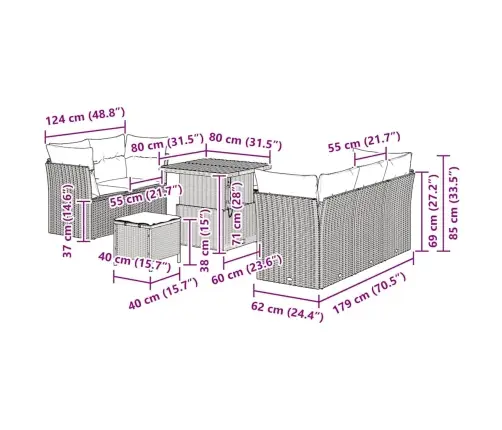 Dārza Dīvānu Komplekts Ar Spilvenu 8 Pcs Pelēka Poliratāns Vidaxl
