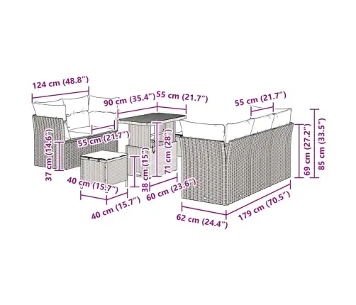 Aia Diivanikomplekt 8 Pcs Beež Polürotang