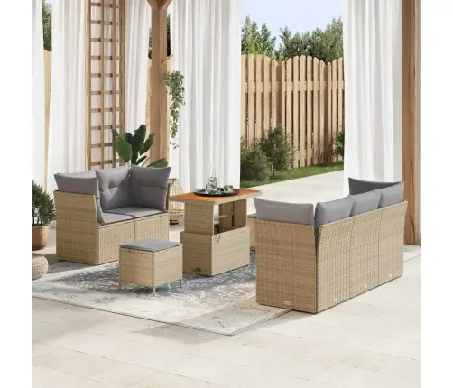 Sodo Sofų Rinkinys 8 Pcs Smėlio Poliratanas