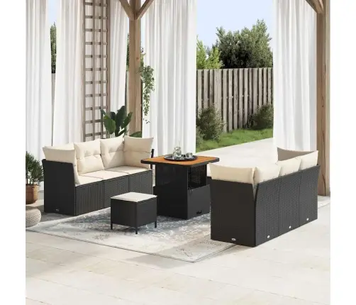 Sodo Sofų Rinkinys Su Pagalve 9 Pcs Juoda Poliratanas