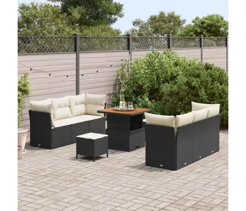 Sodo Sofų Rinkinys Su Pagalve 9 Pcs Juoda Poliratanas