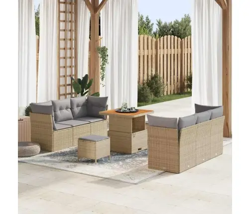 9 Daļu Dārza Dīvānu Komplekts Ar Bēšiem Poliratāna Spilveniem Vidaxl