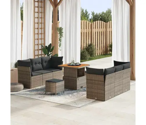 Dārza Dīvānu Komplekts 9 Pcs Pelēka Poliratāns Vidaxl