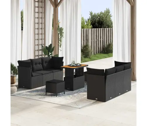 Sodo Sofų Rinkinys Su Pagalve 9 Pcs Juoda Poliratanas