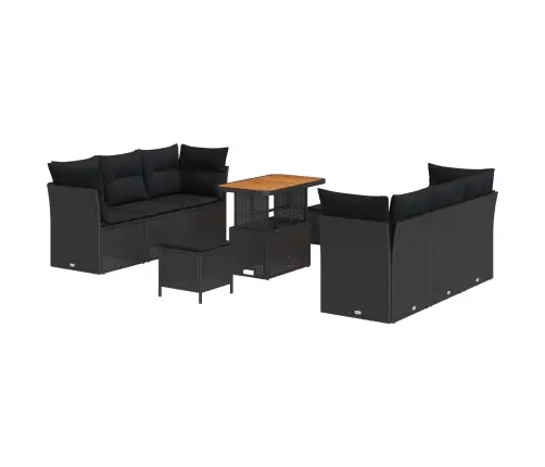 Sodo Sofų Rinkinys Su Pagalve 9 Pcs Juoda Poliratanas