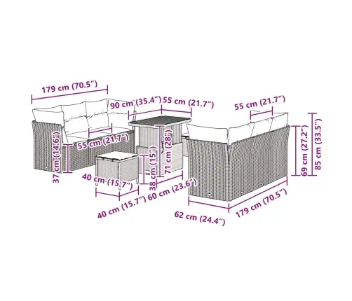 Sodo Sofų Rinkinys Su Pagalve 9 Pcs Juoda Poliratanas