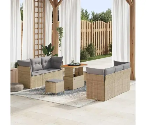 Sodo Sofų Rinkinys Su Pagalve 9 Pcs Smėlio Poliratanas