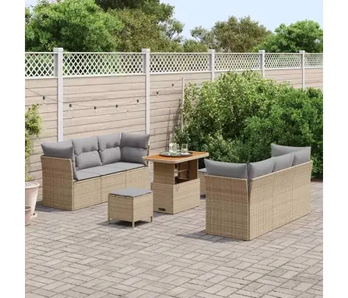 Sodo Sofų Rinkinys Su Pagalve 9 Pcs Smėlio Poliratanas