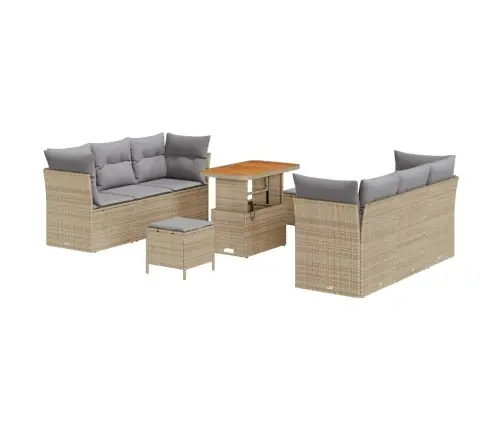 Sodo Sofų Rinkinys Su Pagalve 9 Pcs Smėlio Poliratanas