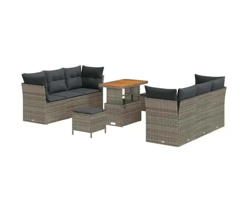 9 Daļu Dārza Dīvānu Komplekts Ar Spilveniem Pelēkā Poli Ratanā, Izstrādāts Īpaši Akacijai. Vidaxl