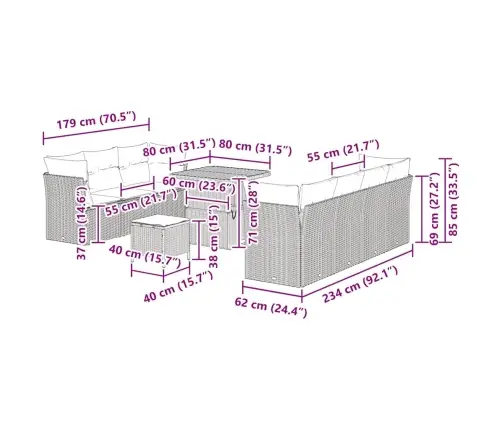 Aia Diivanikomplekt 10 Pcs Hall Polürotang