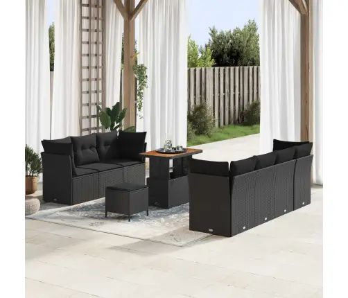 Sodo Sofų Rinkinys 10 Pcs Juoda Poliratanas