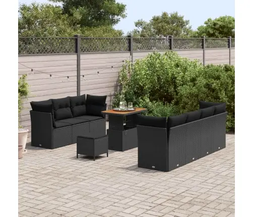 Sodo Sofų Rinkinys 10 Pcs Juoda Poliratanas