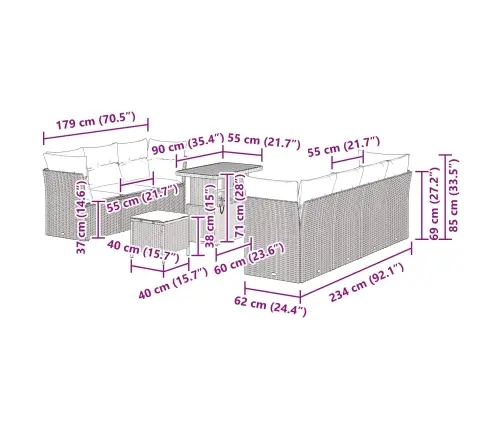 Sodo Sofų Rinkinys 10 Pcs Juoda Poliratanas