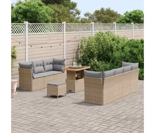 10 Gabalu Dārza Dīvānu Komplekts Ar Spilveniem Bēšs Poli Rotangpalma Akācija Vidaxl