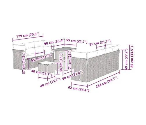 Aia Diivanikomplekt 10 Pcs Hall Polürotang