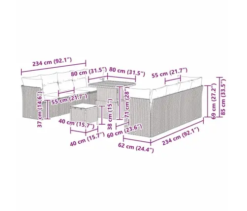 Sodo Sofų Rinkinys 11 Pcs Smėlio Poliratanas