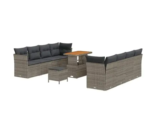 11 Daļu Dārza Dīvānu Komplekts Ar Pelēkiem Spilveniem – Polirattan, Akācija Vidaxl