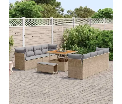 11 Daļu Dārza Dīvānu Komplekts Ar Spilveniem, Bēšs Polirats Un Akācija. Vidaxl