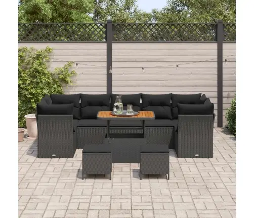 10 Daļu Dārza Dīvānu Komplekts Ar Spilveniem Melnā Poliratanā Vidaxl