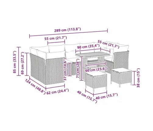 Sodo Sofų Rinkinys 10 Pcs Juoda Poliratanas