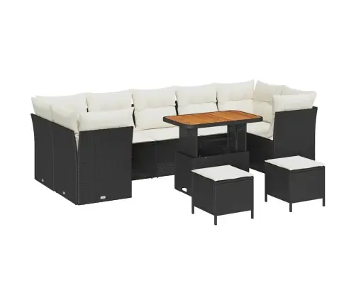 10 Daļu Dārza Dīvānu Komplekts Melnā Poliratanā, Akācijas Koks Vidaxl