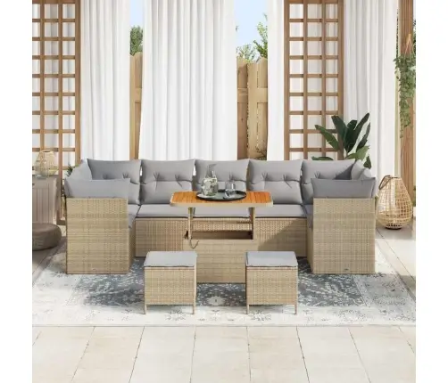 10 Daļu Dārza Dīvānu Komplekts Ar Spilveniem Bēšā Poliratanā. Vidaxl