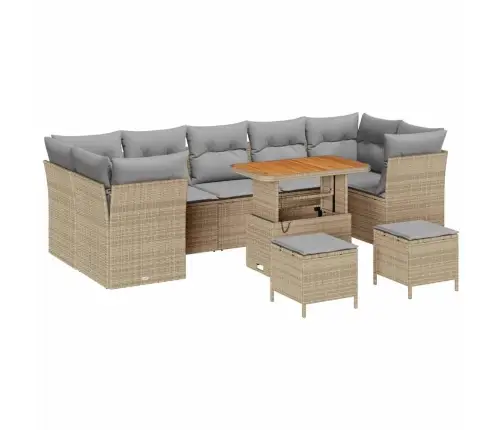 10 Daļu Dārza Dīvānu Komplekts Ar Spilveniem Bēšā Poliratanā. Vidaxl