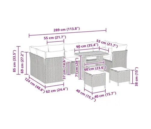 Aia Diivanikomplekt 10 Pcs Hall Polürotang