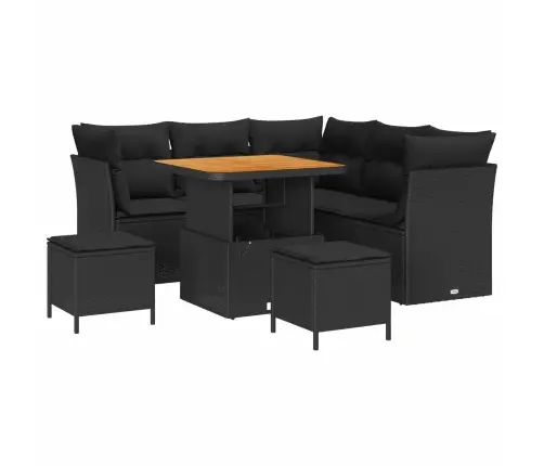 8 Gabalu Dārza Dīvānu Komplekts Ar Spilveniem, Melns Poliratans, Akācija Vidaxl