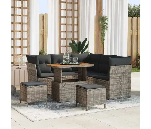 8 Daļu Dārza Dīvānu Komplekts Ar Spilveniem, Pelēks, Polirāts Akācija Vidaxl