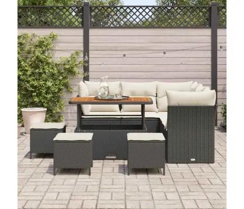 9 Daļīgs Dārza Dīvānu Komplekts Ar Spilveniem Melnā Poly Rattan Akācijā Vidaxl