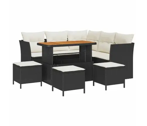 9 Daļīgs Dārza Dīvānu Komplekts Ar Spilveniem Melnā Poly Rattan Akācijā Vidaxl