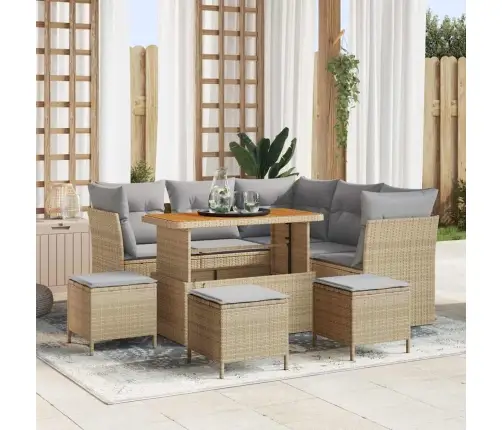 9 Daļu Dārza Dīvānu Komplekts Ar Spilveniem Bēšā Poliratanā, Akācijas Kokā Vidaxl