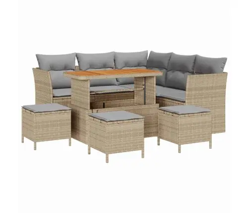 9 Daļu Dārza Dīvānu Komplekts Ar Spilveniem Bēšā Poliratanā, Akācijas Kokā Vidaxl