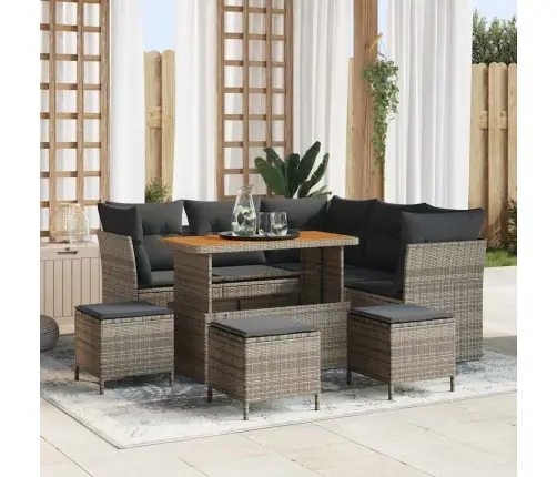 9 Daļu Dārza Dīvānu Komplekts Ar Spilveniem, Pelēks, No Polirasena, Akācijas Vidaxl