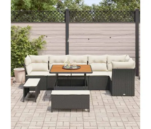 Sodo Sofų Rinkinys 9 Pcs Juoda Poliratanas