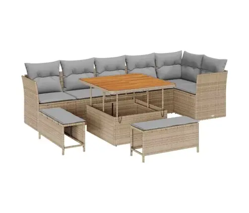 Sodo Sofų Rinkinys 9 Pcs Smėlio Poliratanas Sodo Sofų Rinkinys 9 Pcs Smėlio Poliratanas