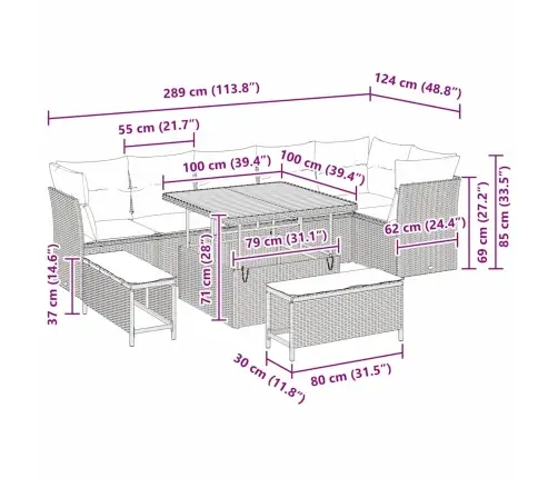 Aia Diivanikomplekt 9 Pcs Hall Polürotang