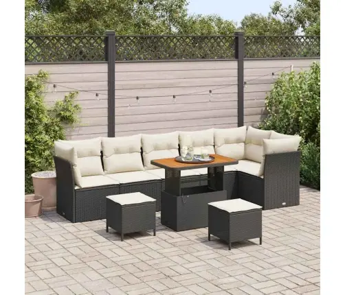 9 Daļu Dārza Dīvānu Komplekts Ar Spilveniem Melnā Poliestrā Vidaxl