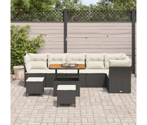 9 Daļu Dārza Dīvānu Komplekts Ar Spilveniem Melnā Poliestrā Vidaxl