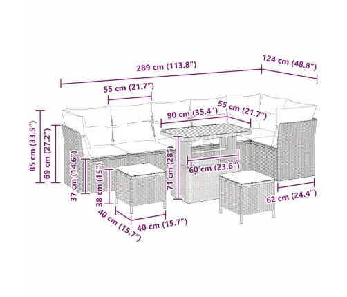 9 Daļu Dārza Dīvānu Komplekts Ar Spilveniem Bēšā Poliratana Un Akācijas Vidaxl